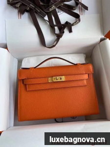 Hermes Original Epsom Leather KEL2278 orange&gold-Tone Metal