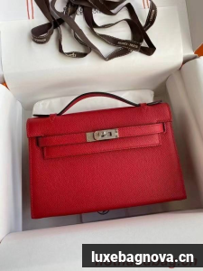 Hermes Original Epsom Leather KEL2278 red&Silver-Tone Metal