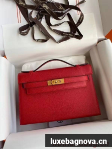 Hermes Original Epsom Leather KEL2278 red&gold-Tone Metal