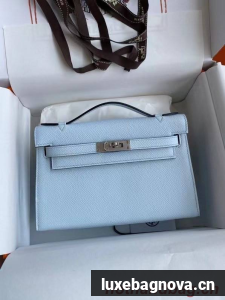 Hermes Original Epsom Leather KEL2278 sky blue&Silver-Tone Metal