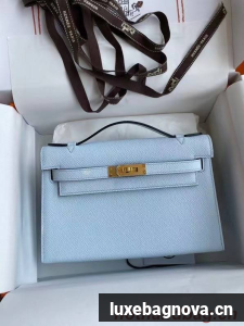 Hermes Original Epsom Leather KEL2278 sky blue&gold-Tone Metal
