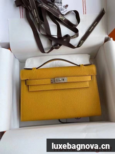 Hermes Original Epsom Leather KEL2278 yellow&Silver-Tone Metal