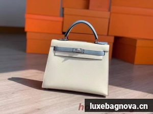 Hermes Original Epsom Leather KEL2578 cream&sky blue