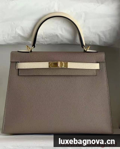Hermes Original Epsom Leather KEL2578 grey&cream