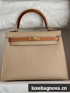 Hermes Original Epsom Leather KEL2578 light grey&brown