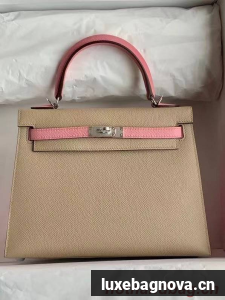 Hermes Original Epsom Leather KEL2578 light grey&pink