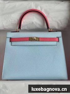 Hermes Original Epsom Leather KEL2578 skyblue&pink