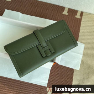 Hermes Original jige swift Leather Clutch 37088 blackish green