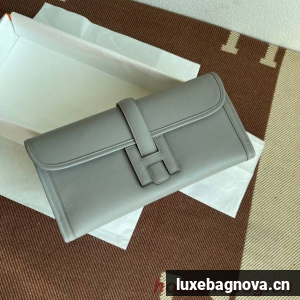 Hermes Original jige swift Leather Clutch 37088 light gray