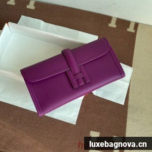 Hermes Original jige swift Leather Clutch 37088 purple