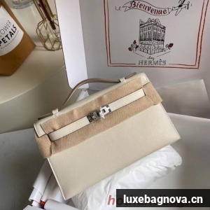 Hermes Original swift Leather KEL2278 white&Silver-Tone Metal