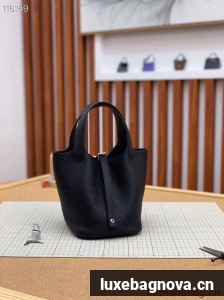 Hermes Picotin Lock 22cm Bags Original Litchi Leather HPL1048 Black