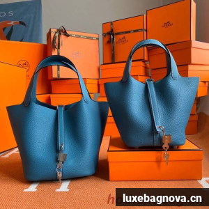 Hermes Picotin Lock Bags Original togo Leather PL3388 blue