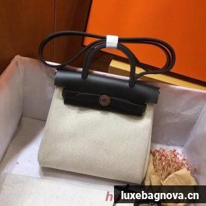 Hermes mini Herbag Original Canvas Leather & Calfskin 45987 Offwhite&Black