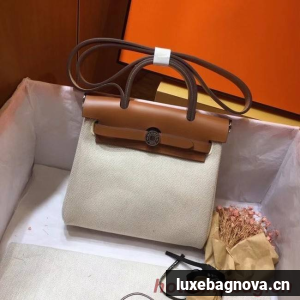 Hermes mini Herbag Original Canvas Leather & Calfskin 45987 Offwhite&brown