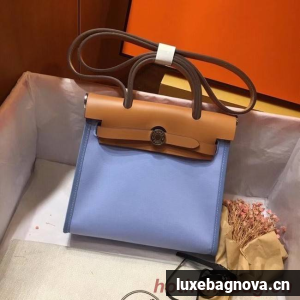 Hermes mini Herbag Original Canvas Leather & Calfskin 45987 blue&brown