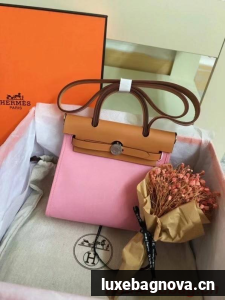 Hermes mini Herbag Original Canvas Leather & Calfskin 45987 pink&brown