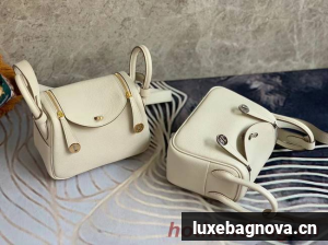 Hermes mini Lindy Original Togo Leather Bag OLD19 Pearl White