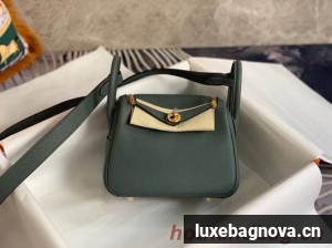 Hermes mini Lindy Original Togo Leather Bag OLD19 blackish green