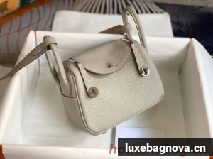 Hermes mini Lindy Original Togo Leather Bag OLD19 light grey