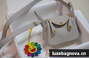 Hermes mini Lindy Togo Leather Bag LD19 grey&gold-Tone Metal