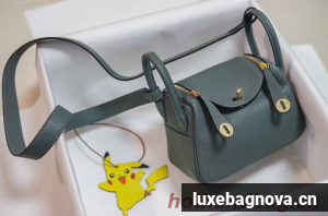 Hermes mini Lindy Togo Leather Bag LD19 light blue&gold-Tone Metal