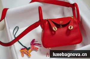 Hermes mini Lindy Togo Leather Bag LD19 red&gold-Tone Metal