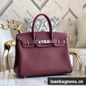 Hermes original Epsom Leather HB35O Burgundy&silver Metal