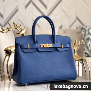 Hermes original Epsom Leather HB35O blue&gold Metal