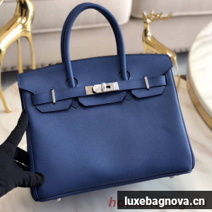 Hermes original Epsom Leather HB35O blue&silver Metal