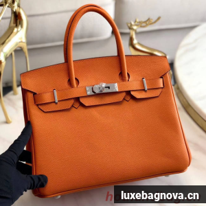 Hermes original Epsom Leather HB35O orange&silver Metal