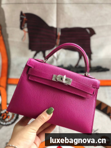 Hermes original mini Kelly chevre mysore K19CM rose&silver Metal