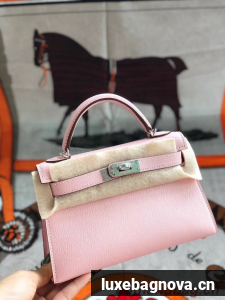 Hermes original mini Kelly chevre mysore K19CM pink&silver Metal