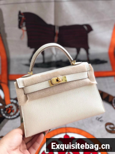 Hermes original mini Kelly chevre mysore K19CM white&Gold Metal
