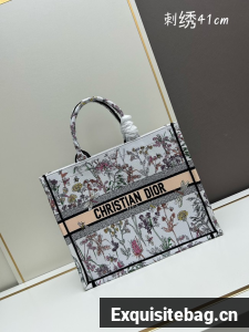 Large Dior Book Tote white Multicolor Dior Herbarium Embroidery M1286ZE