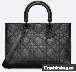 Large Lady D-Sire Bag Black Macrocannage Crinkled Calfskin M1152S