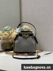 MEDIUM CEST DIOR BAG Black and White Houndstooth Embroidery Natural Cannage M2271UB