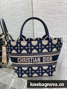 MEDIUM DIOR HAT BASKET BAG Beige and Blue Macrocannage Embroidery M1328C