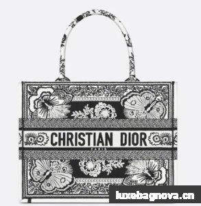 MEDIUM DIOR BOOK TOTE Black and White Butterfly Bandana Embroidery M1296ZESE
