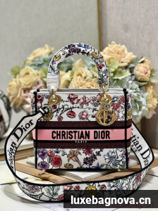 MEDIUM DIOR LADY D-LITE BAG White Multicolor Florilegio Embroidery M0565