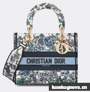 MEDIUM DIOR LADY D-LITE BAG White Multicolor Flowers Constellation Embroidery M0565OE