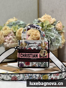 MINI LADY DIOR BAG White Multicolor Florilegio Embroidery M0505OW