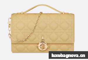MISS DIOR TOP HANDLE BAG Pastel Yellow Cannage Lambskin M0997ON