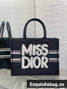 Medium Dior Book Tote Black and White Miss Dior Graffiti Embroidery M1296ZEZ