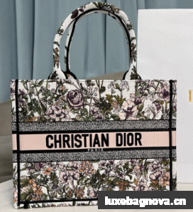 Medium Dior Book Tote Pink Multicolor D-Floral Embroidery M1296ZECZ