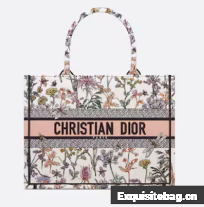 Medium Dior Book Tote White Multicolor Dior Herbarium Embroidery M1296ZEG