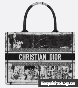 Medium Dior Book Tote White and Black New York Embroidery M1296ZEG