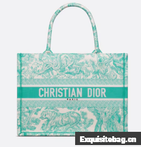 Medium Dioriviera Dior Book Tote Aquamarina Toile de Jouy Embroidery M1296ZTD