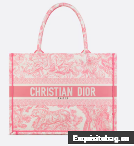 Medium Dioriviera Dior Book Tote Candy Pink Toile de Jouy Embroidery M1296Z
