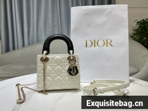 Mini Lady Dior Bag Two-Tone Latte and black Cannage Lambskin M0505ONI